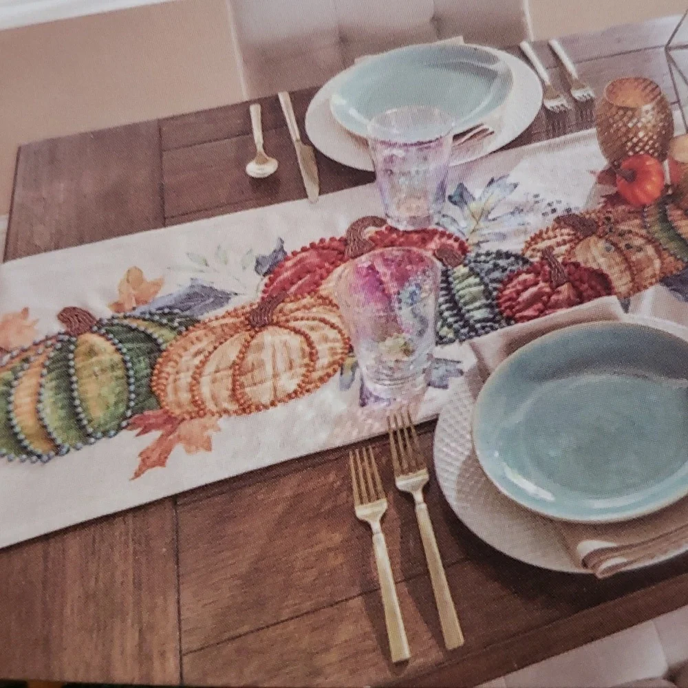 Nicole Miller Home 14 x 72 Multicolor Beaded Pumpkins Table Runner